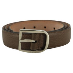 Gucci Brown Leather Silver Metal Buckle Belt Size 95/38
