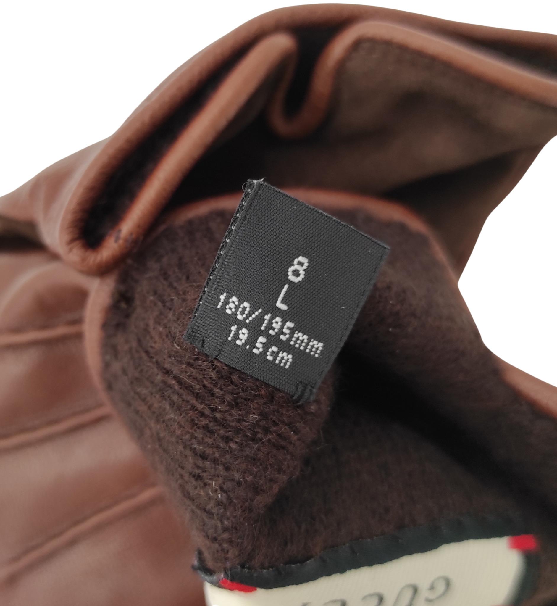 Gucci brown leather silver metal logo gloves For Sale 3