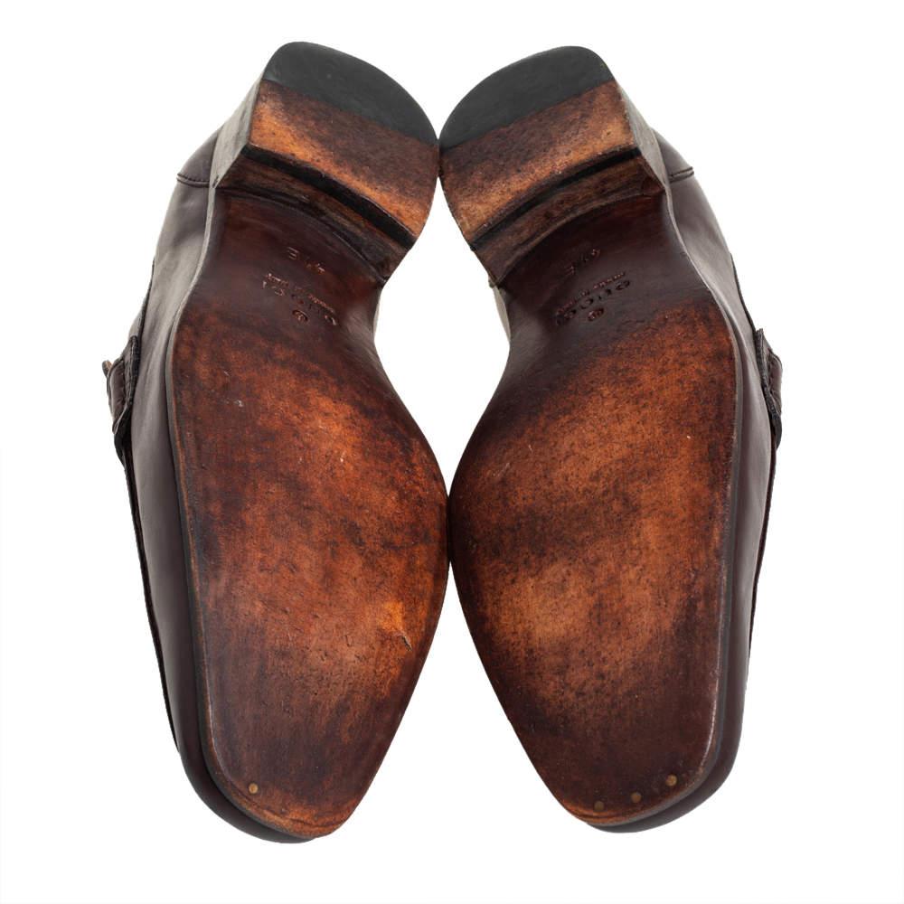 Gucci Brown Leather Slip On Loafers Size 41 In Fair Condition For Sale In Dubai, Al Qouz 2