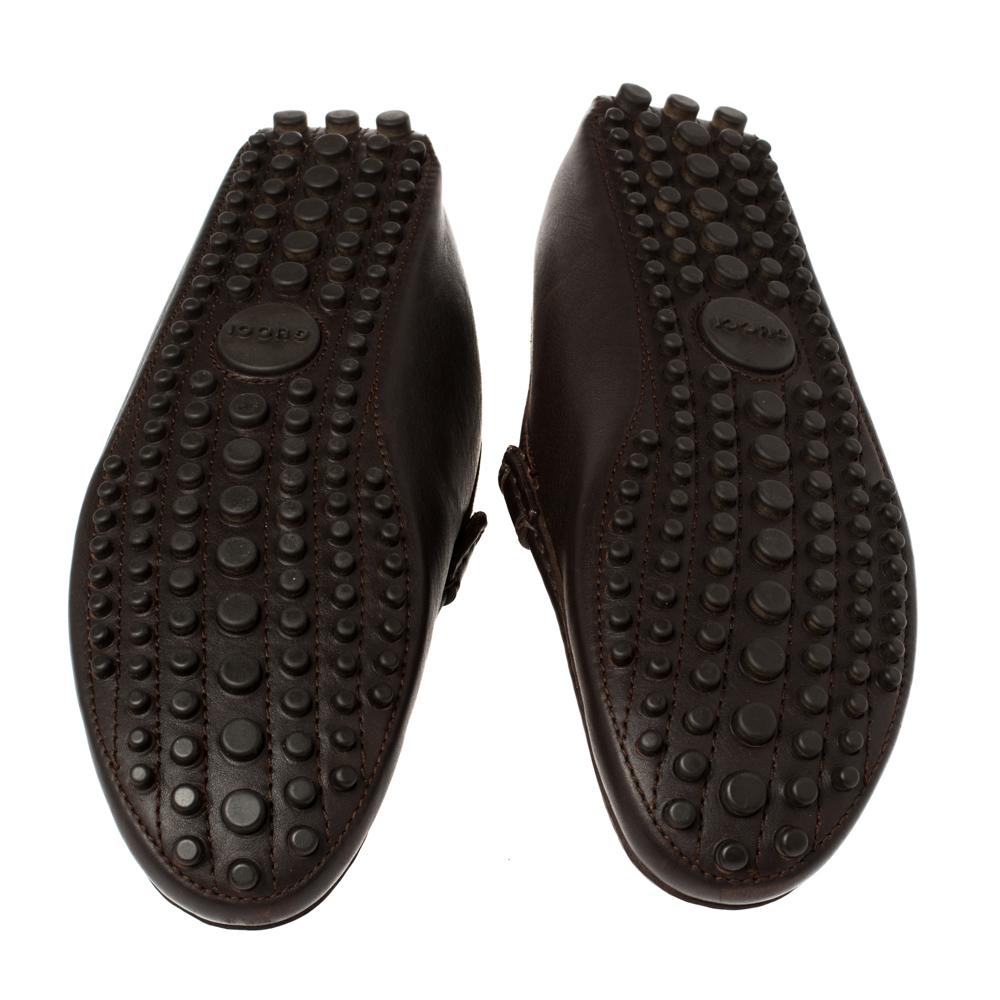 Black Gucci Brown Leather Slip On Loafers Size 41 For Sale