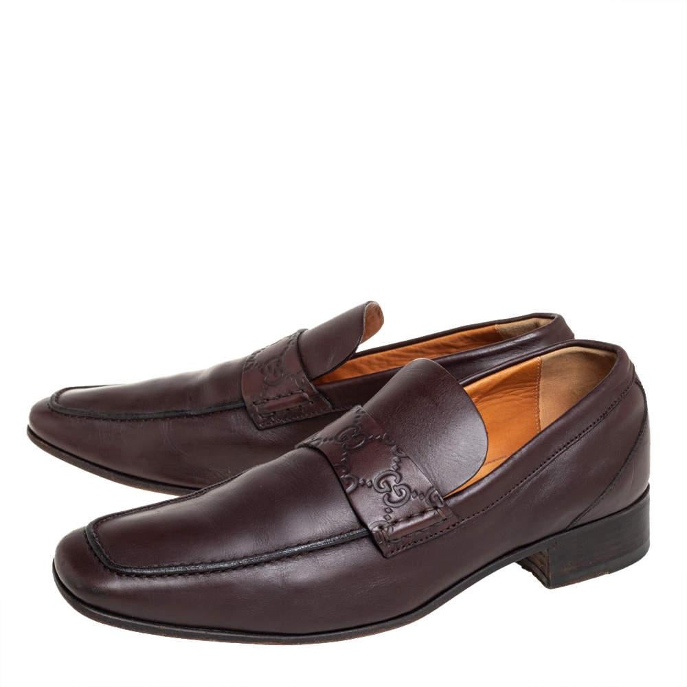 Gucci Brown Leather Slip On Loafers Size 41 For Sale 1