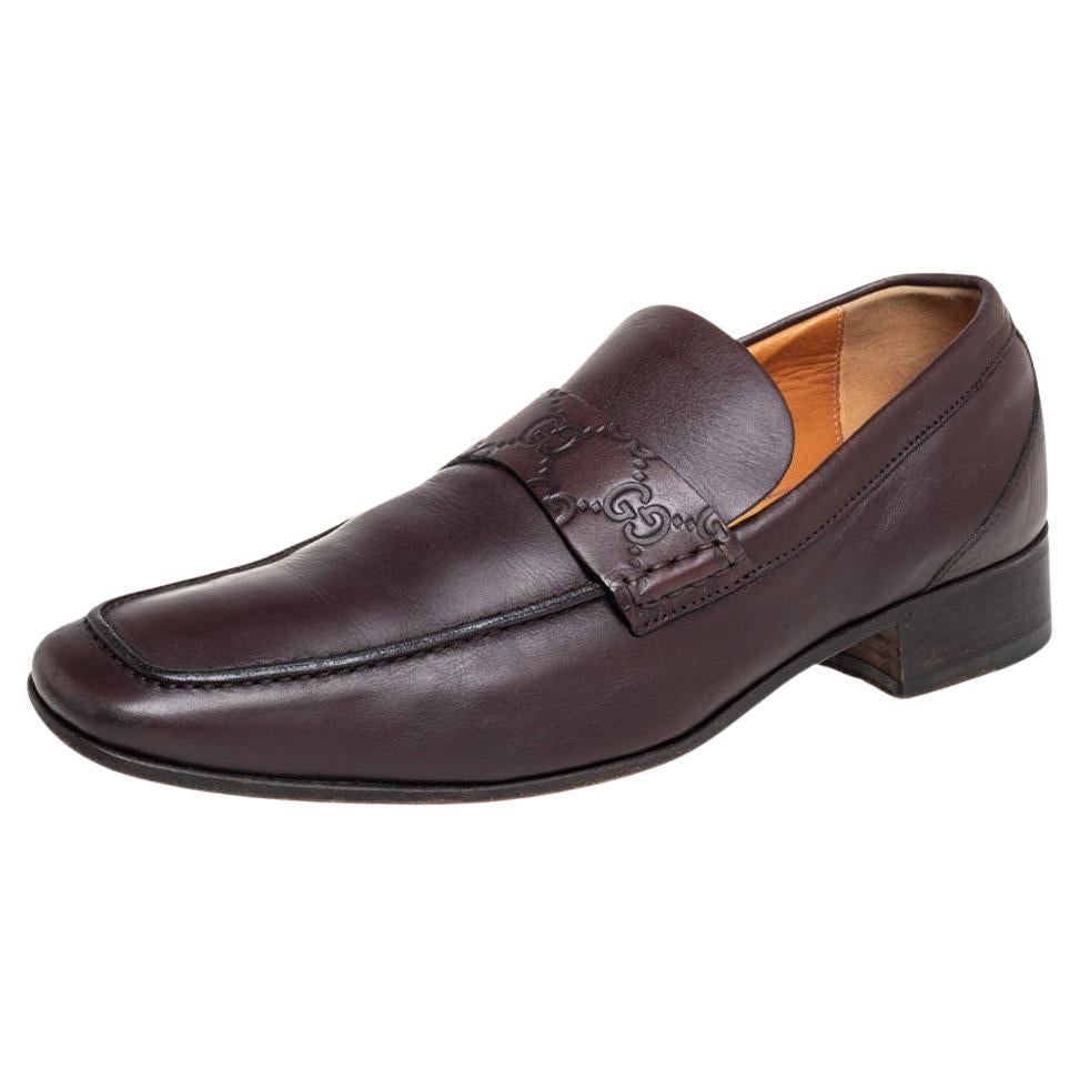Gucci Brown Leather Slip On Loafers Size 41 For Sale