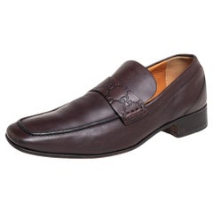 Used Gucci Brown Leather Slip On Loafers Size 41