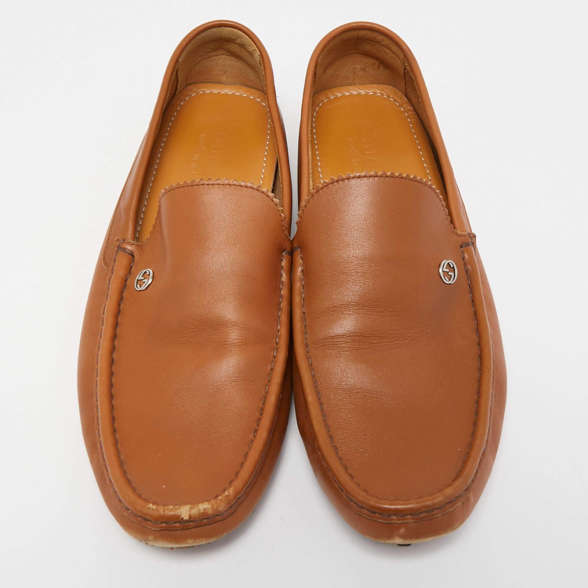 Gucci Brown Leather Slip On Loafers Size 43.5 For Sale 2