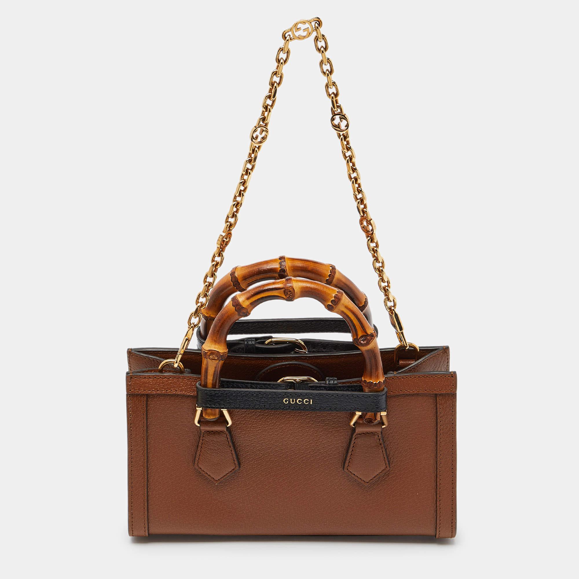 Women's Gucci Brown Leather Small Diana Chain Shoulder Bag