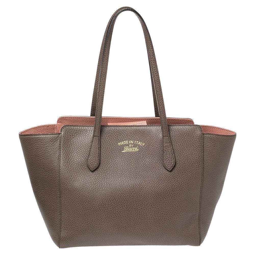 Gucci Brown Leather Small Swing Tote
