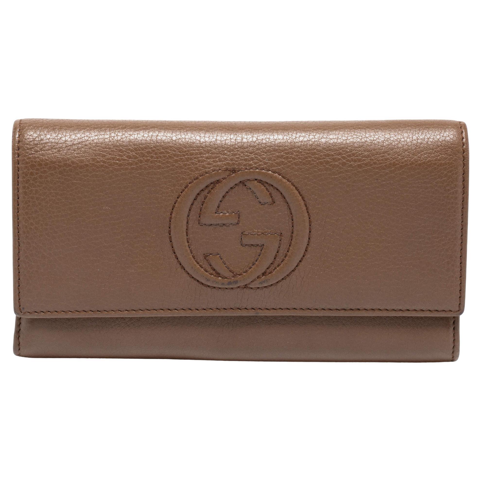 Gucci Brown Leather Soho Flap Continental Wallet
