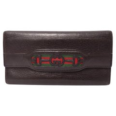 Used Gucci Brown Leather Striped Logo Wallet