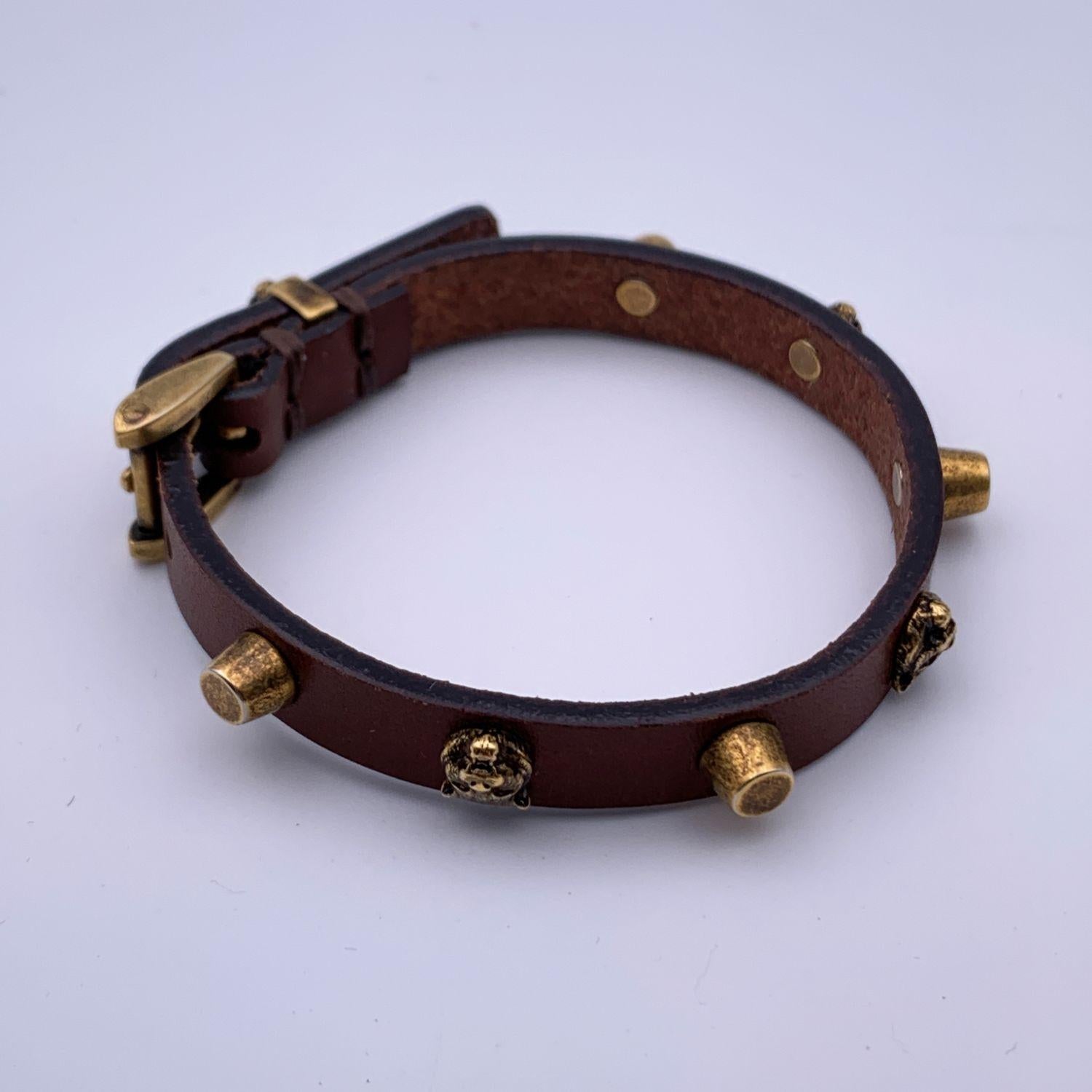 Women's Gucci Brown Leather Studded Bracelet Size L Never Worn