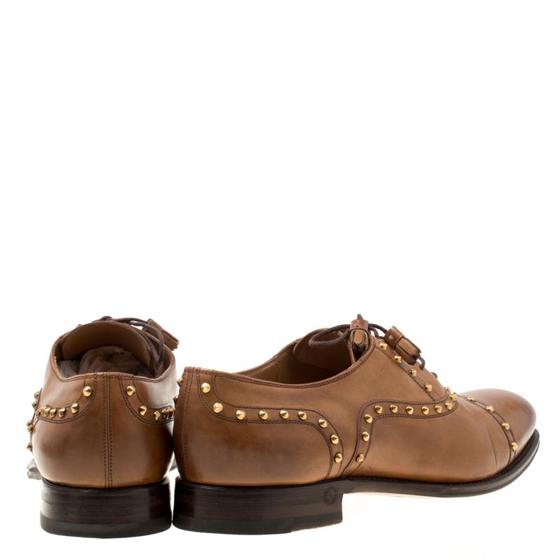 Men's Gucci Brown Leather Studded Lace Up Oxfords 40.5