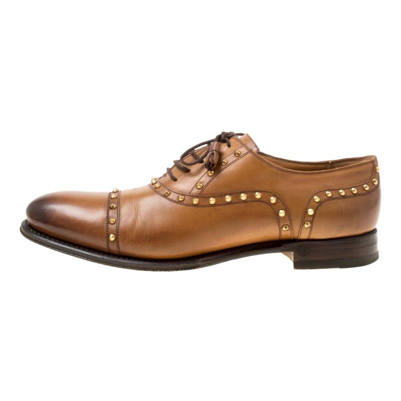 Gucci Brown Leather Studded Lace Up Oxfords 40.5