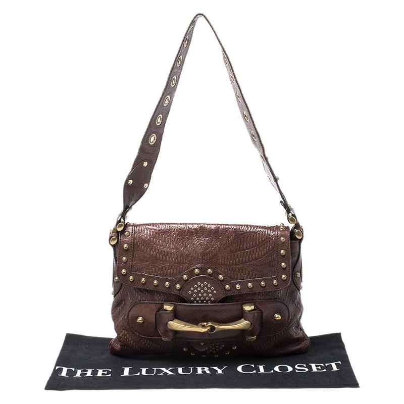 Gucci Brown Leather Studded Pelham Runway Shoulder Bag 8