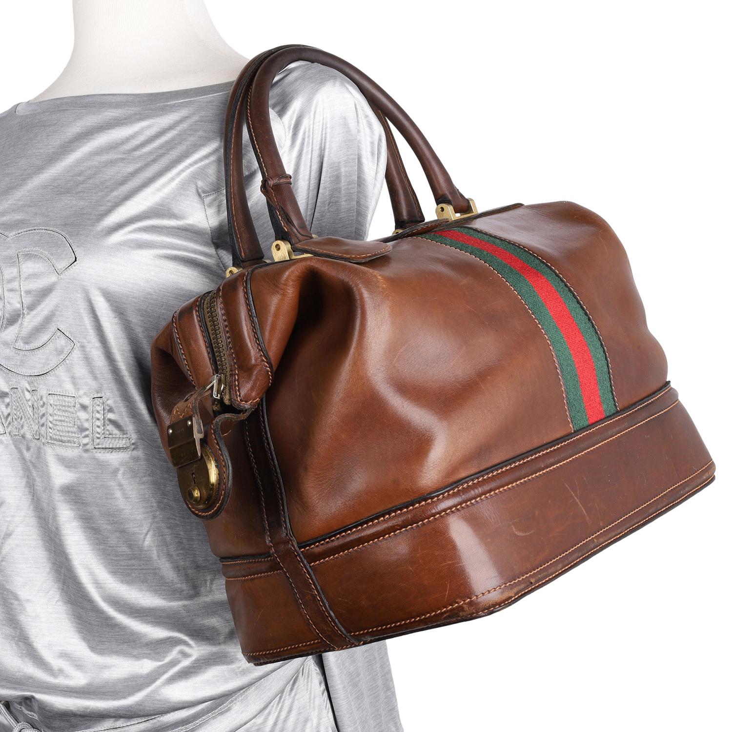 Gucci Brown Leather Supreme Satchel Travel Vanity Boston Bag 9