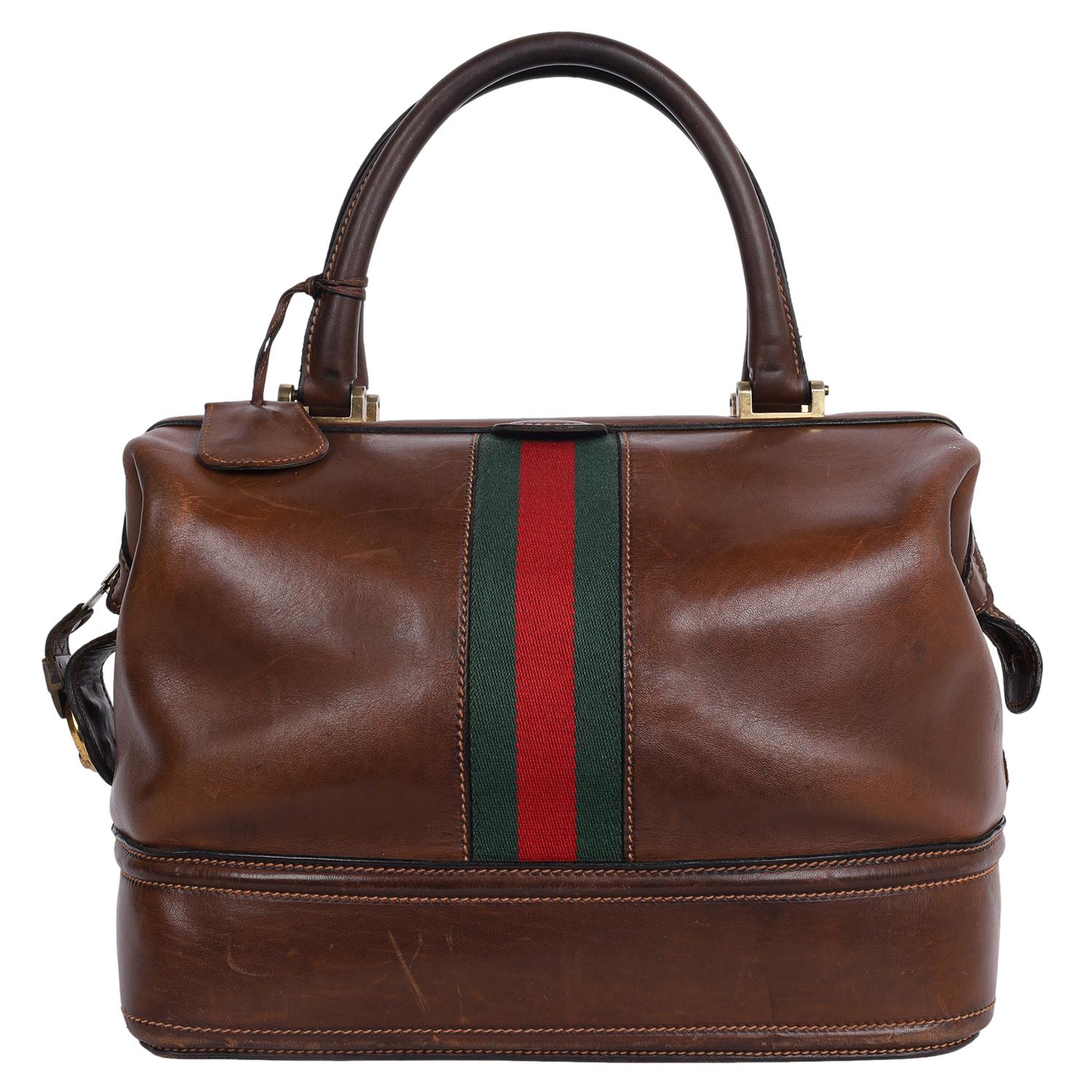 Women's or Men's Gucci Brown Leather Supreme Satchel Travel Vanity Boston Bag