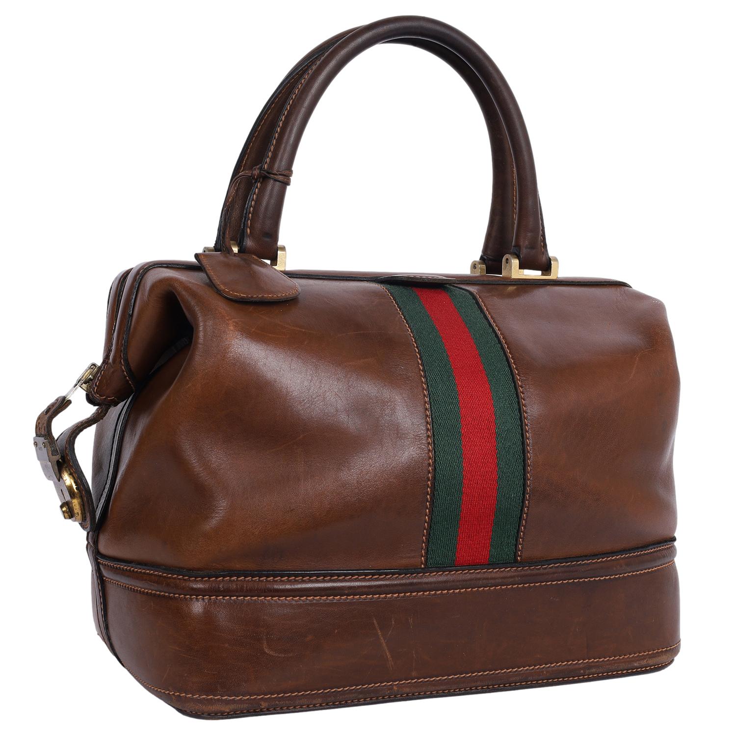 Gucci Brown Leather Supreme Satchel Travel Vanity Boston Bag 1