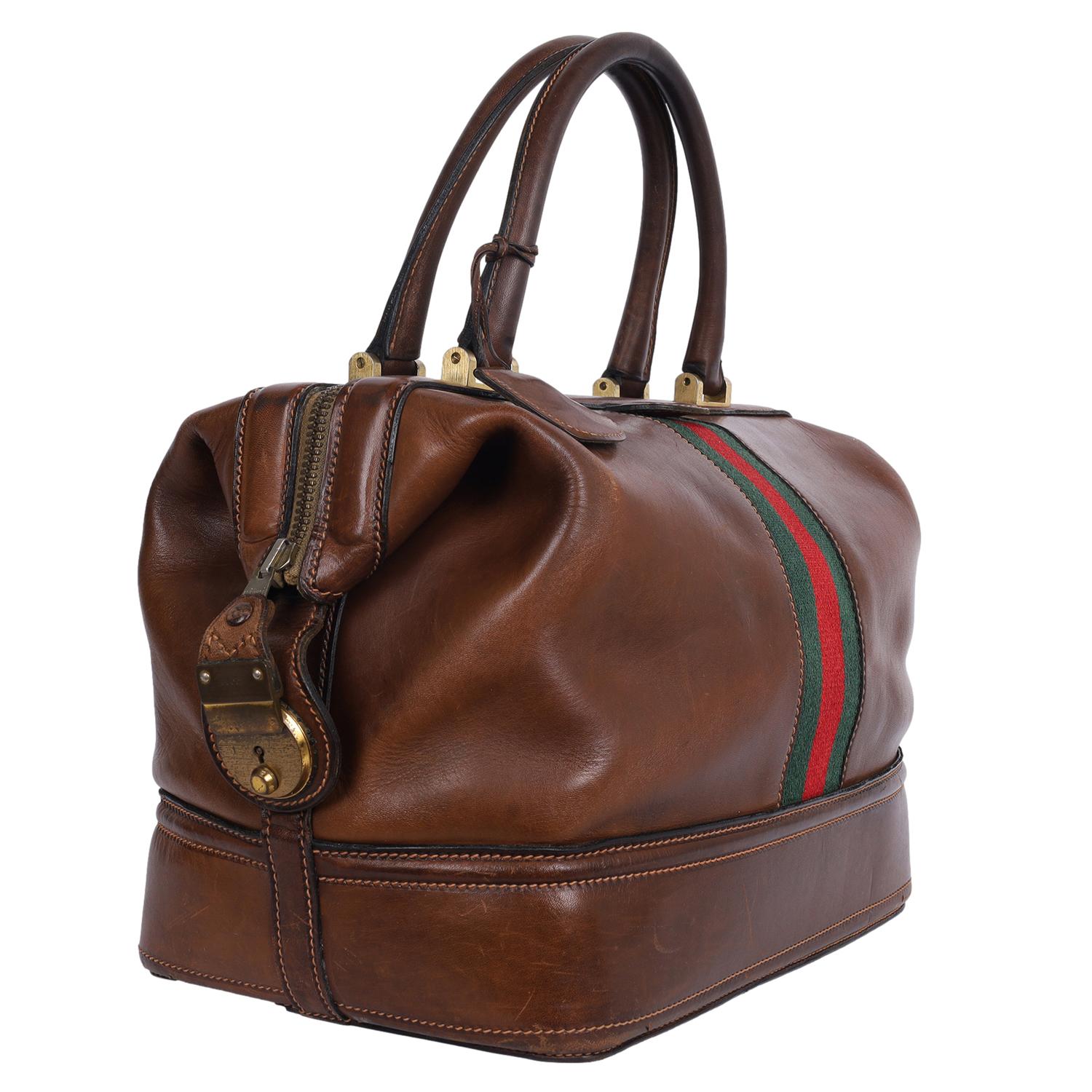 Gucci Brown Leather Supreme Satchel Travel Vanity Boston Bag 2