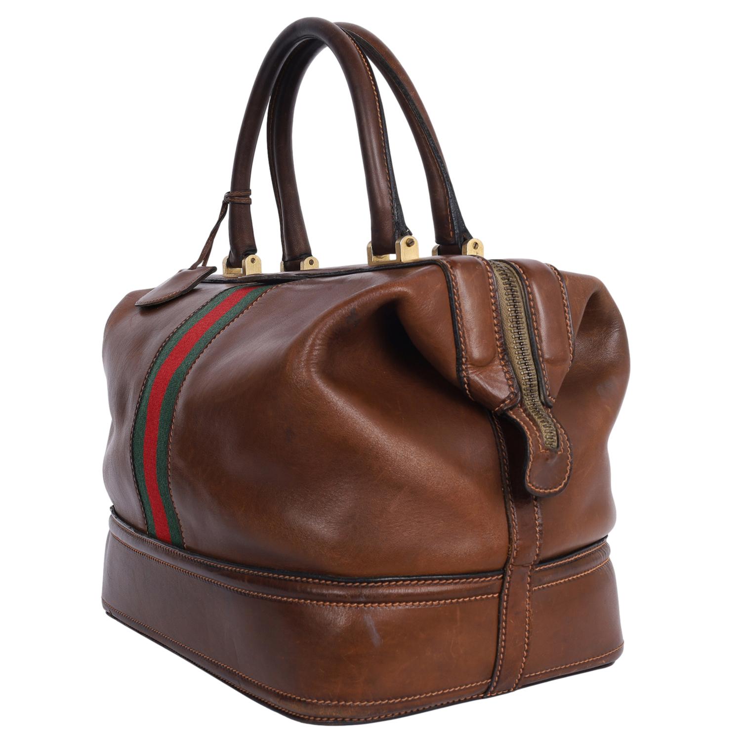 Gucci Brown Leather Supreme Satchel Travel Vanity Boston Bag 3