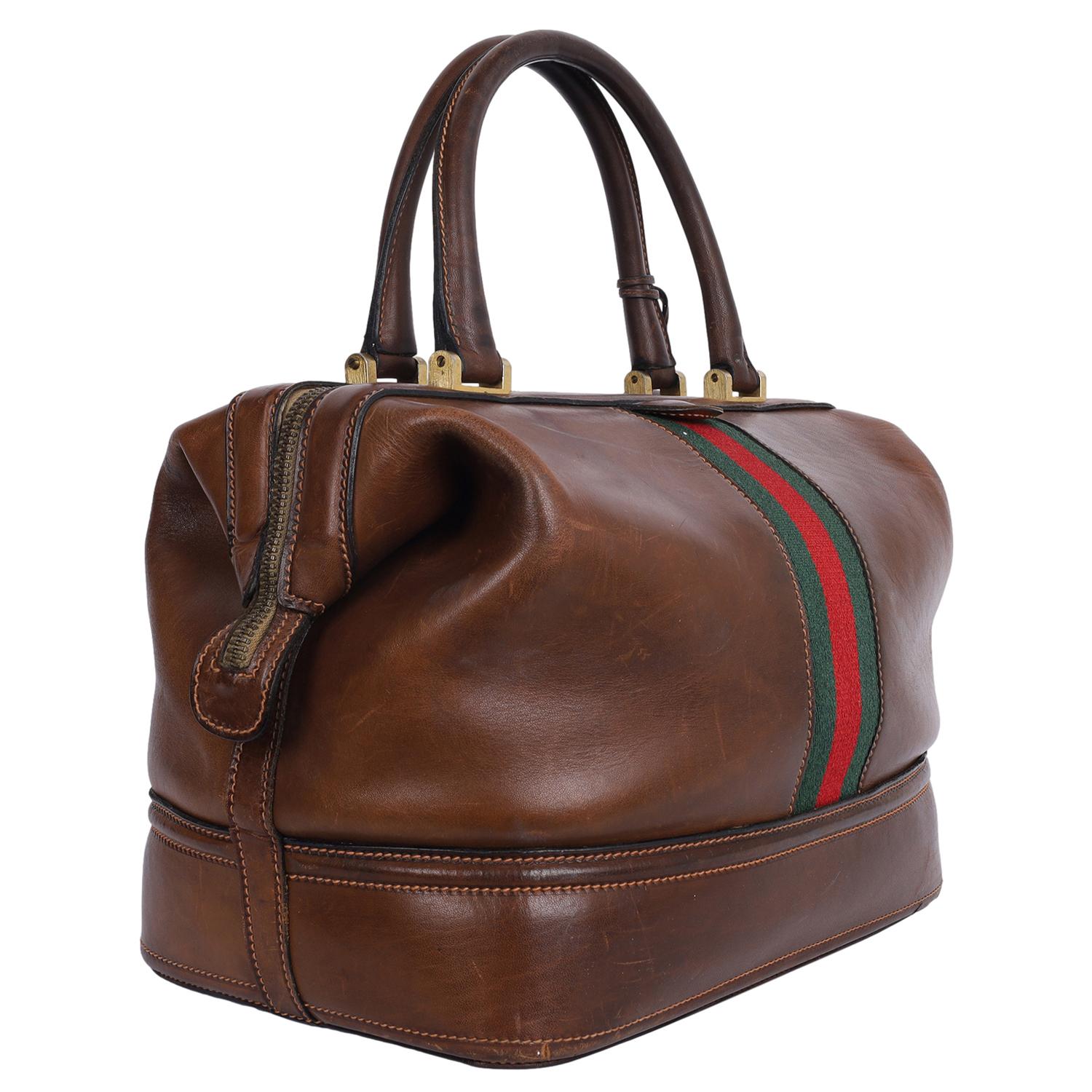 Gucci Brown Leather Supreme Satchel Travel Vanity Boston Bag 4