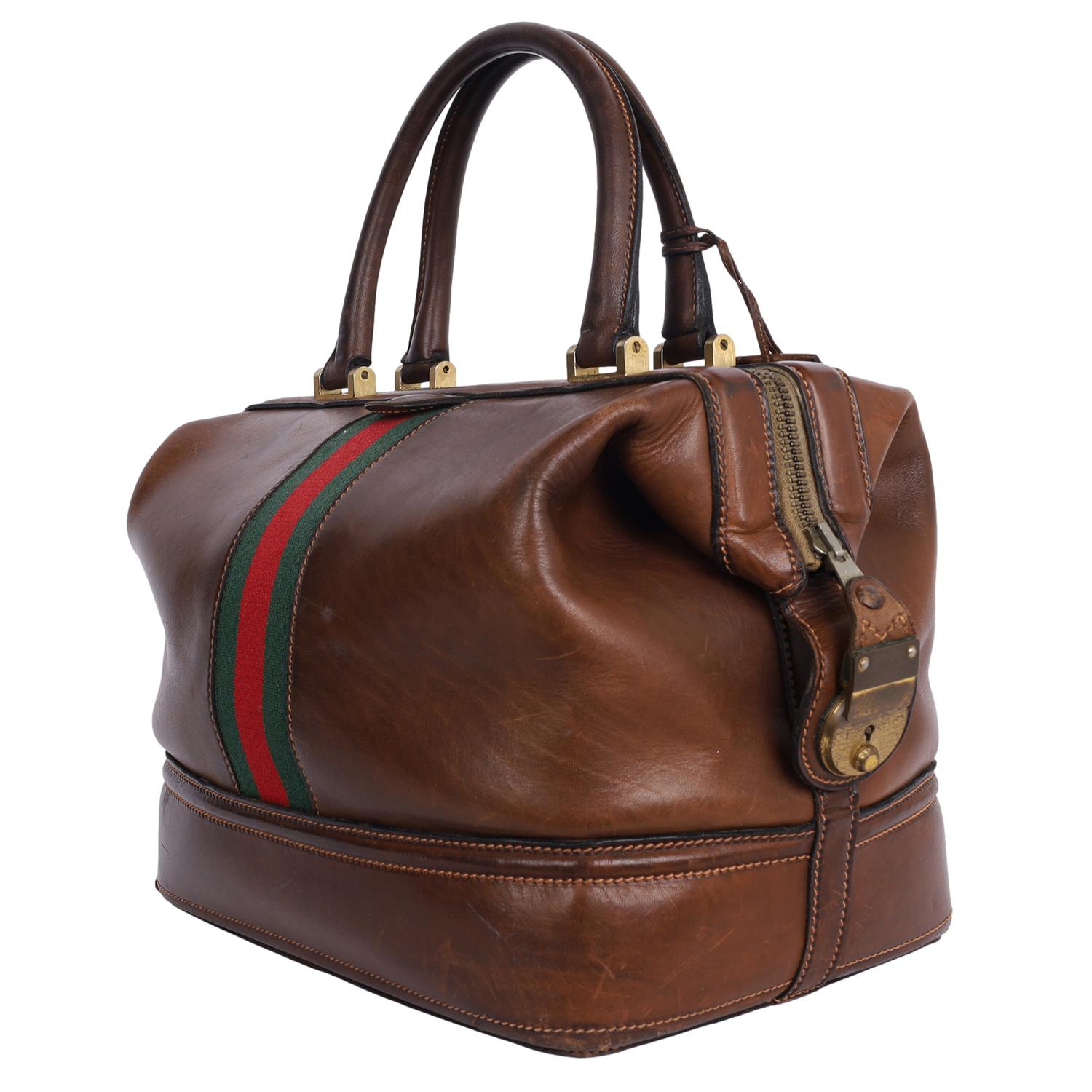 Gucci Brown Leather Supreme Satchel Travel Vanity Boston Bag 5