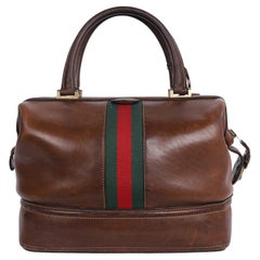 Gucci Brown Leather Supreme Satchel Travel Vanity Boston Bag