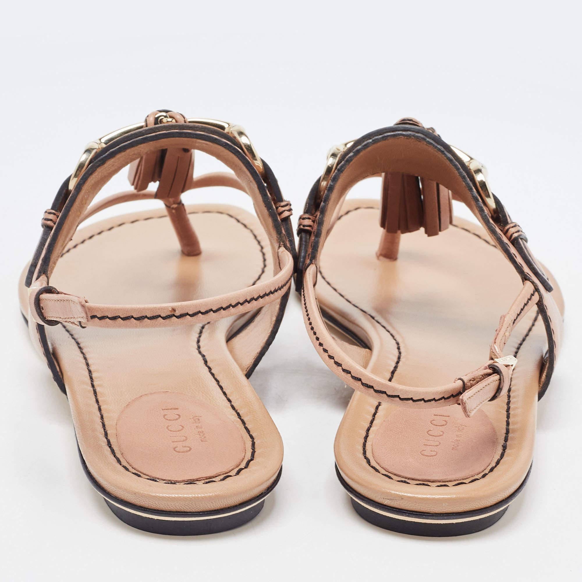 Gucci Brown Leather T-Strap Flat Sandals Size 37.5 2