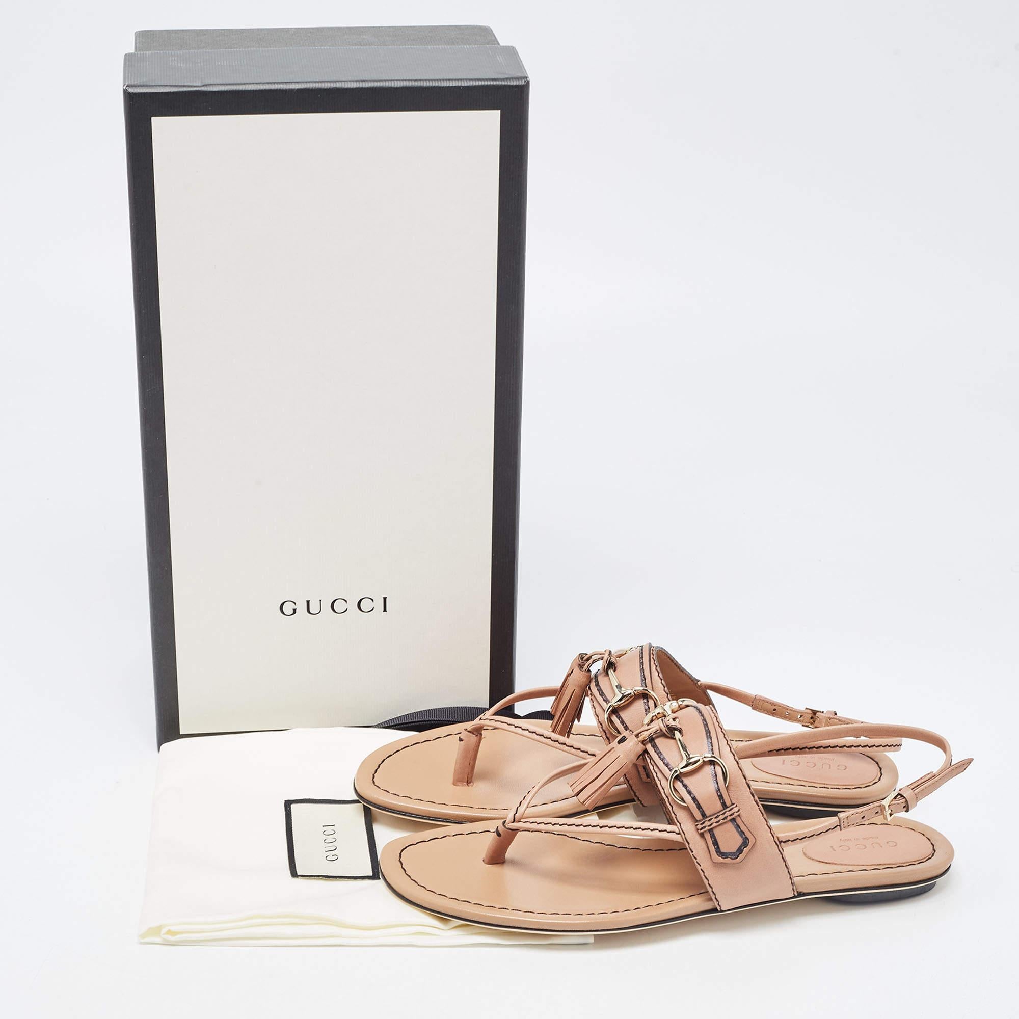 Gucci Brown Leather T-Strap Flat Sandals Size 37.5 4