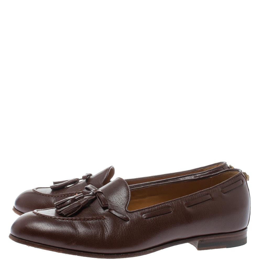 Gucci Brown Leather Tassel Loafers Size 41 1