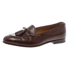 Gucci Brown Leather Tassel Loafers Size 41