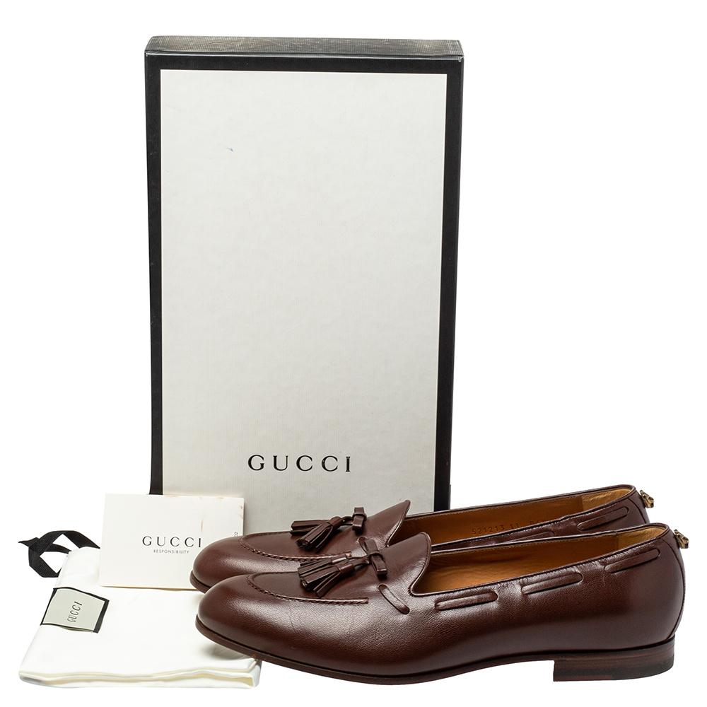 Women's Gucci Brown Leather Tassel Loafers Size 45