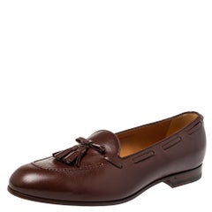 Gucci Brown Leather Tassel Loafers Size 45