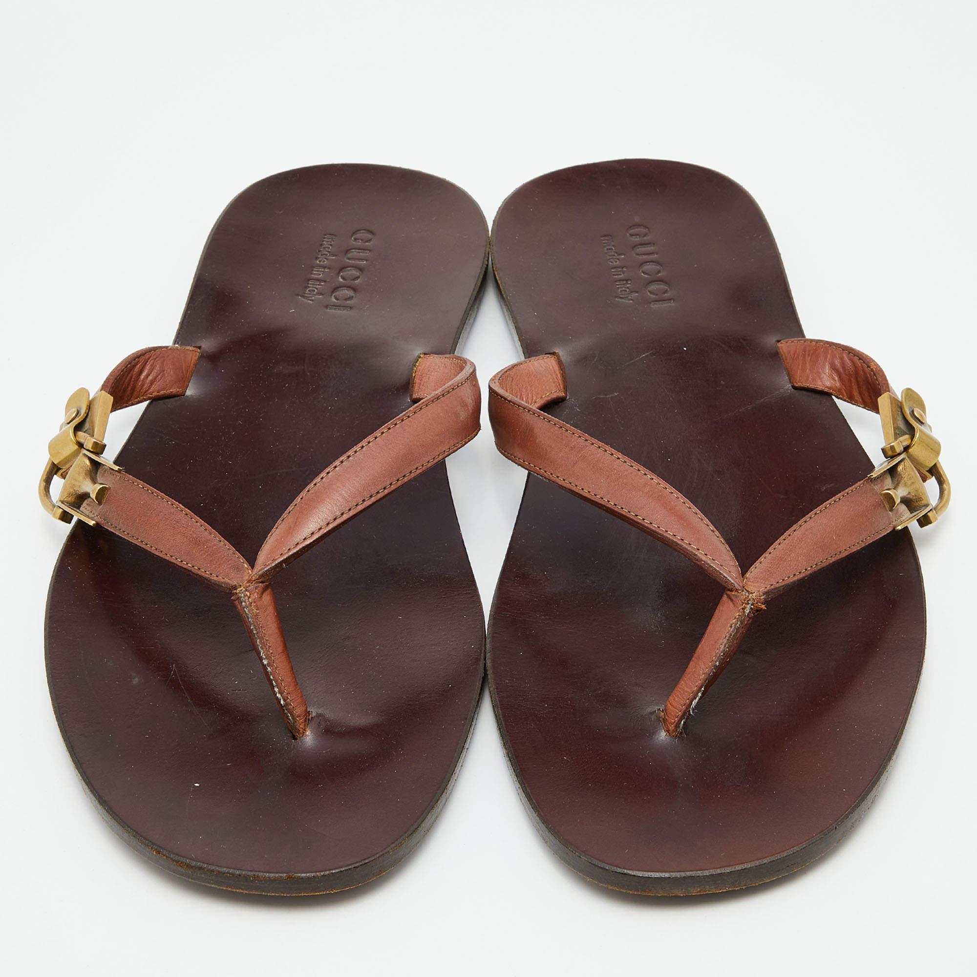 Gucci Brown Leather Thong Flats Size 43 3