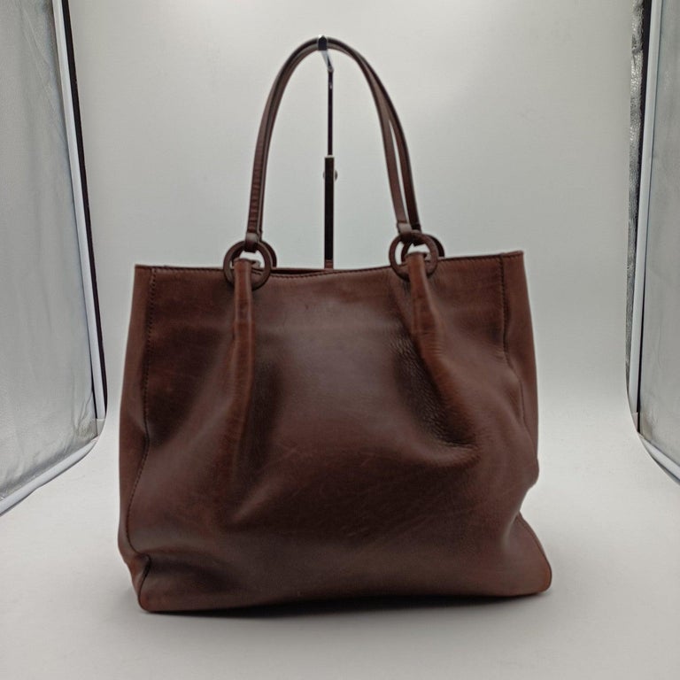 Gucci Brown Leather Tote Shopping Bag Handbag In Good Condition In Rome, Rome