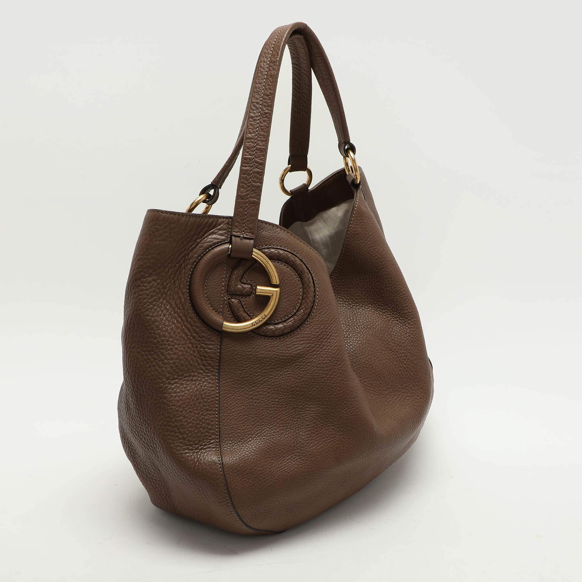 Black Gucci Brown Leather Twill Tote