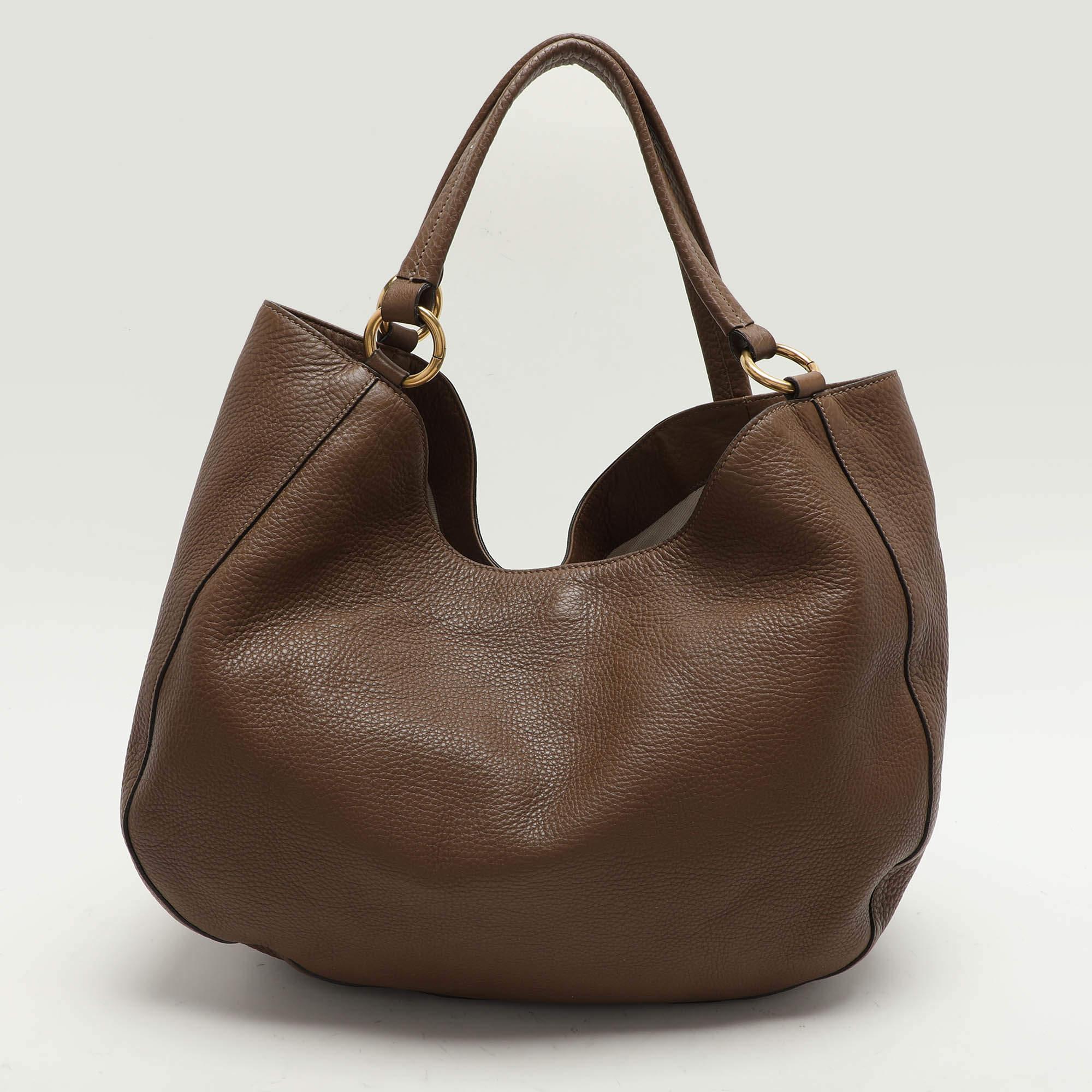 Gucci Brown Leather Twill Tote In Good Condition In Dubai, Al Qouz 2