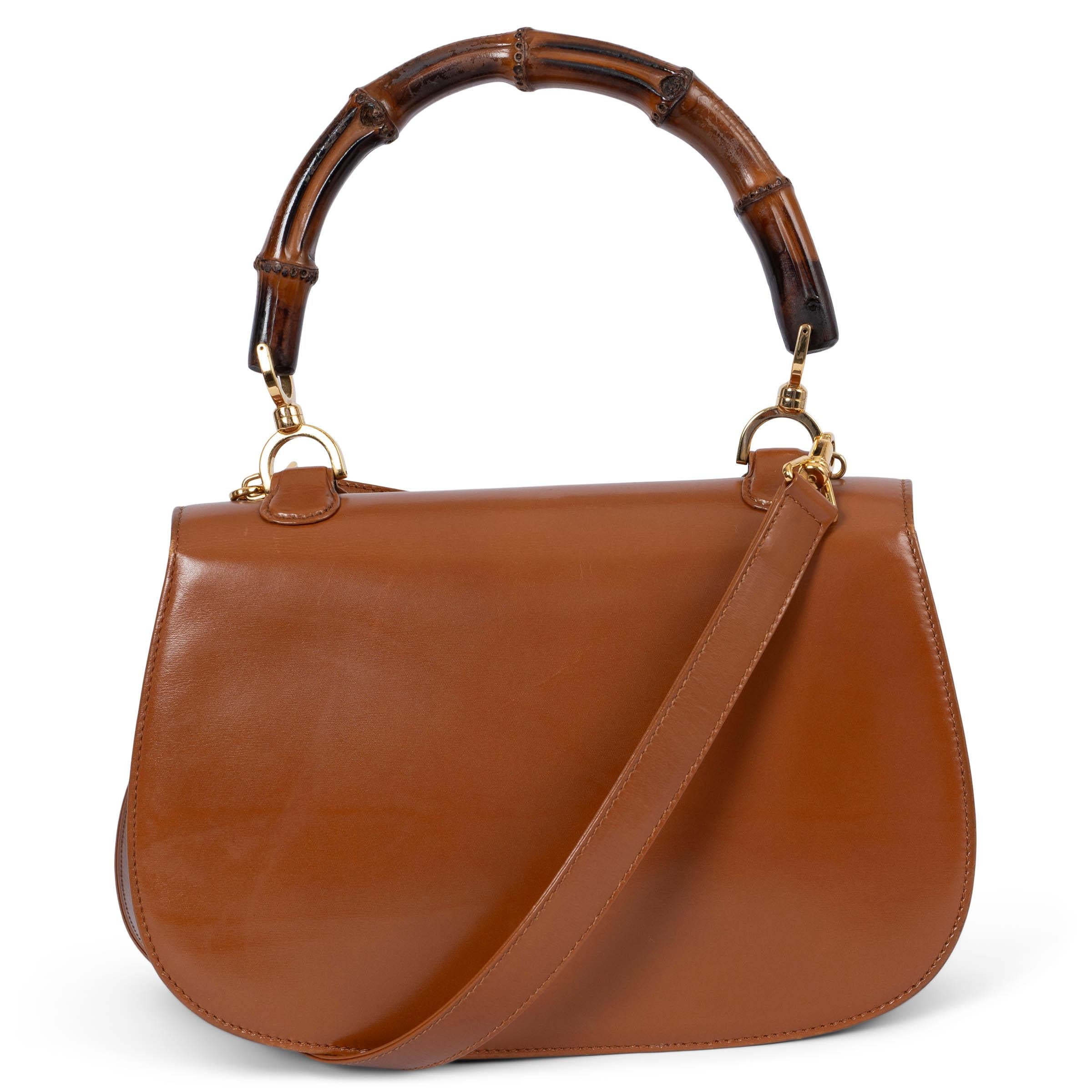 GUCCI brown leather VINTAGE 1947 BAMBOO Top Handle Bag In Good Condition In Zürich, CH