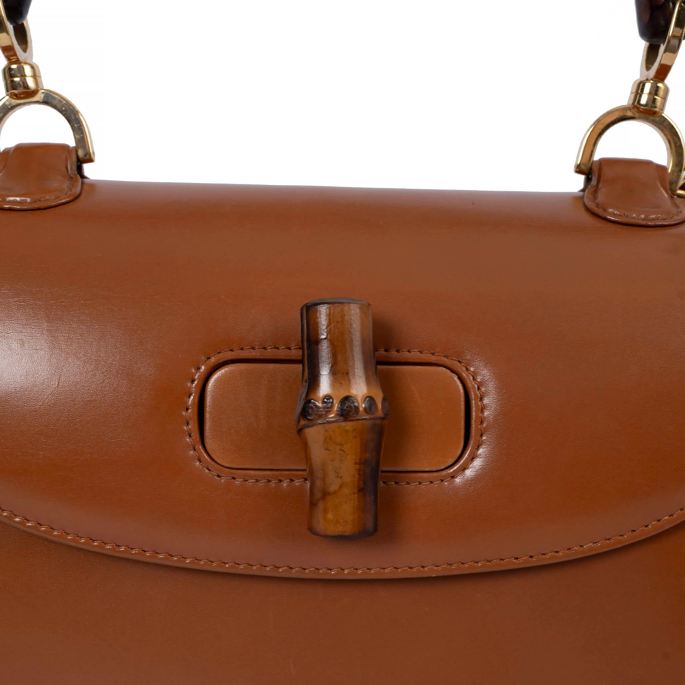 GUCCI brown leather VINTAGE 1947 BAMBOO Top Handle Bag 2