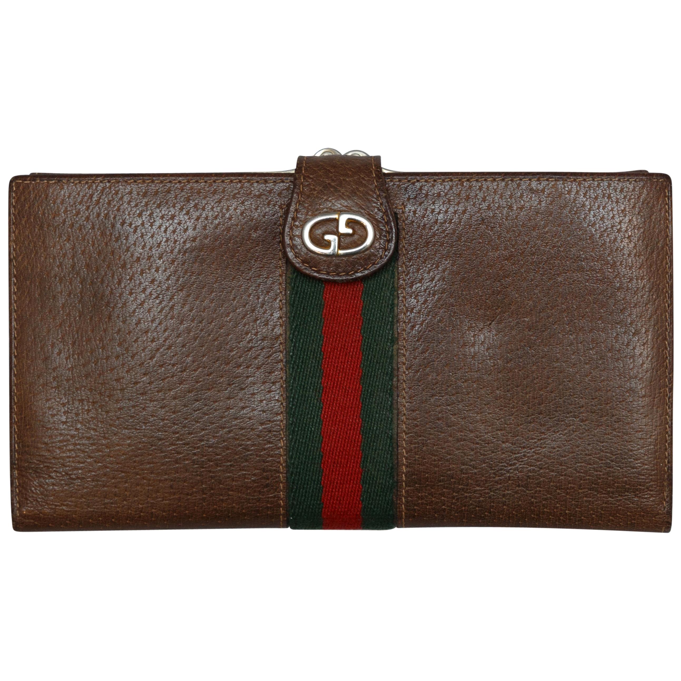 Gucci Brown Leather Web-Accented Wallet