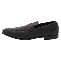 Gucci Brown Leather Web Detail Loafers Size 43