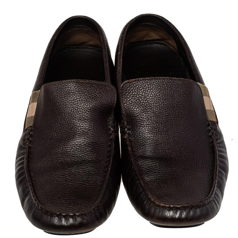 Black Gucci Brown Leather Web Detail Slip on Loafers Size 43