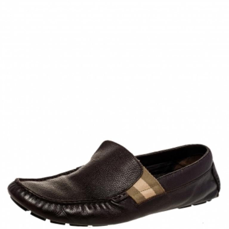 Gucci Brown Leather Web Detail Slip-On Loafers Size 43 1