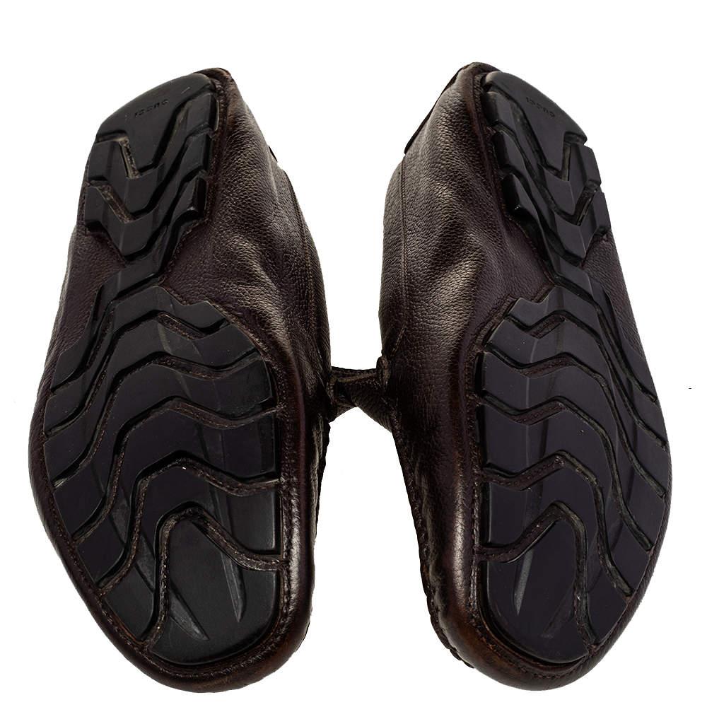 Gucci Brown Leder Web Detail Slip-On Loafers Größe 43 im Angebot 2