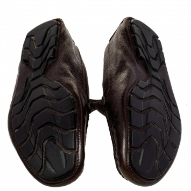 Gucci Brown Leather Web Detail Slip-On Loafers Size 43 2
