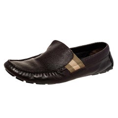 Gucci Brown Leather Web Detail Slip on Loafers Size 43