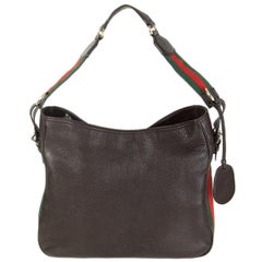 GUCCI brown leather WEB HOBO Shoulder Bag