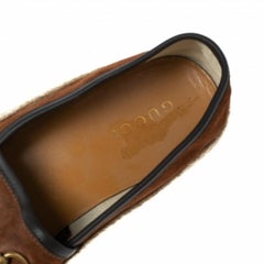 Gucci Brown Leather Web Horsebit Loafers Size 41.5