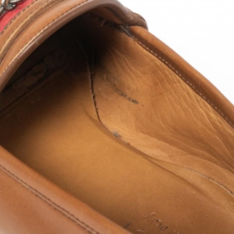 Gucci Mocassins en cuir marron à mors en toile Taille 41.5 en vente 2