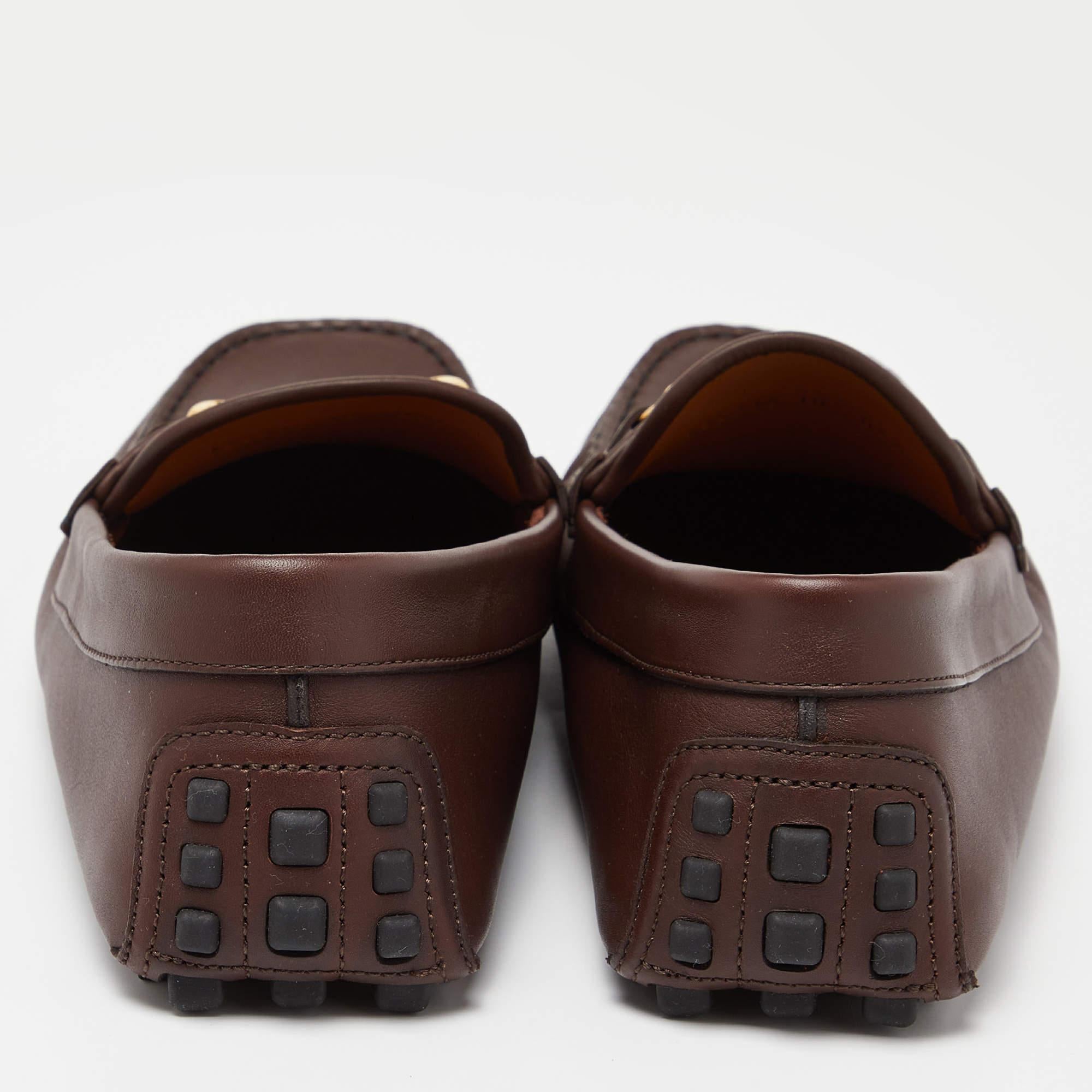 Gucci Brown Leather Web Horsebit Slip On Loafers Size 44 In Excellent Condition In Dubai, Al Qouz 2