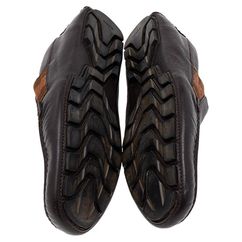 Gucci Brown Leder Web Slip On Loafers Größe 41.5 im Angebot 3
