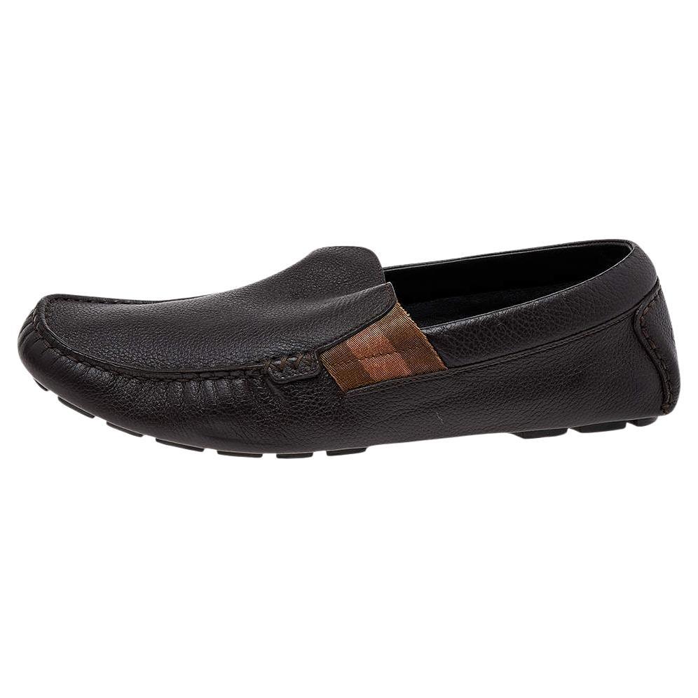Gucci Brown Leather Web Slip On Loafers Size 41.5 For Sale