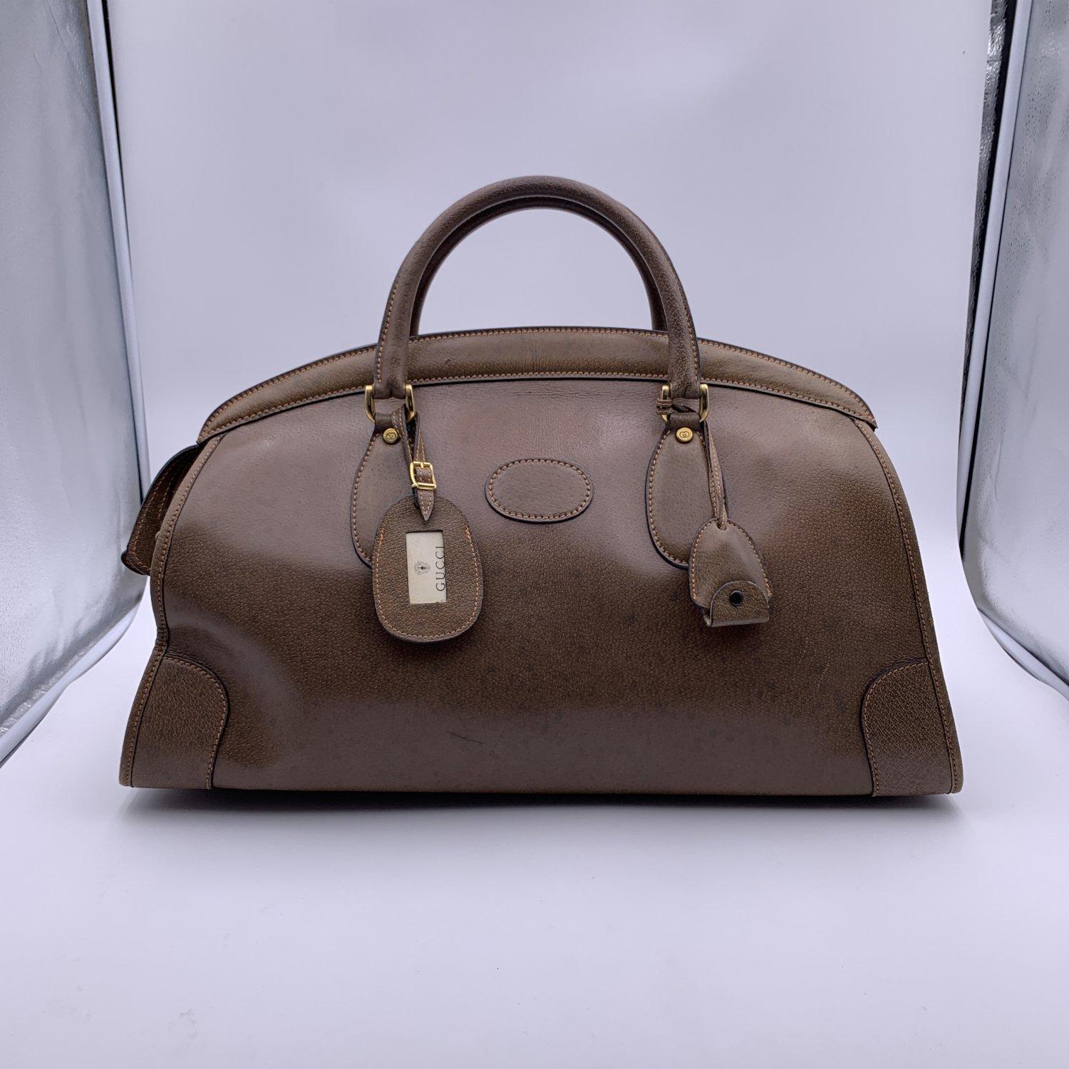 Gucci Brown Leather Weekender Travel Duffle Duffel Bag 1